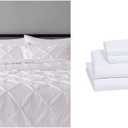 AmazonBasics Pinch Pleat Comforter Bedding Set, Full/Queen, Bright White & Lightweight Super Soft Easy Care Microfiber Bed Sheet Set with 16" Deep Pockets - Full, Bright White