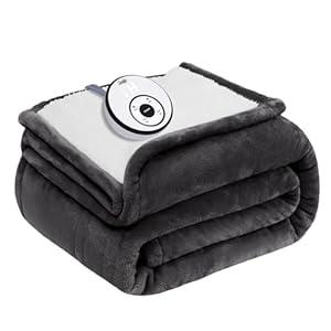 Sealy Electric Blanket Twin Size 62"x84", Super Cozy Flannel to Sherpa Reversible Heated Twin Blanket with 10 Heating Levels & 1-12 Hours Auto Off Overheating Protection Machine Washable, Charcoal