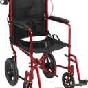 Drive Medical Lightweight Expedition Folding Transport Wheelchair - Ultra Lightweight Mobility Support for Seniors & Adults - Strong Aluminum Frame - Hand Brakes - Compact Folding Travel Chair - Red