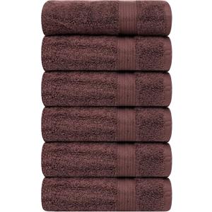Ample Decor Bathroom Hand Towel 18 X 28 Inch 600 GSM 100% Cotton, Soft Absorbent - 6 Pcs Brown