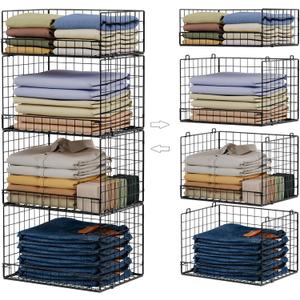 4 Tier Stackable Closet Organizers and Storage Shelves, Foldable Closet Shelf Organizer System, Stackable Storage Bins Drawers for Clothes Organizer System, Black(Patent Pending)