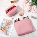 Huhumy 2 Pcs Makeup Bag Set Cute Cosmetic Pouch for Women Seersucker Travel Toiletry Bag Preppy Small Makeup Purse Pouch Aesthetic Skincare Brushes Storage Organizer for Valentine Women(Red)