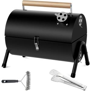Portable bbq Charcoal Grill Small Folding Table Top Charcoal Grill for Outdoor Camping Two Side Carbon Smoker Griller with bbq Grill Brush and Metal Tongs (Black)