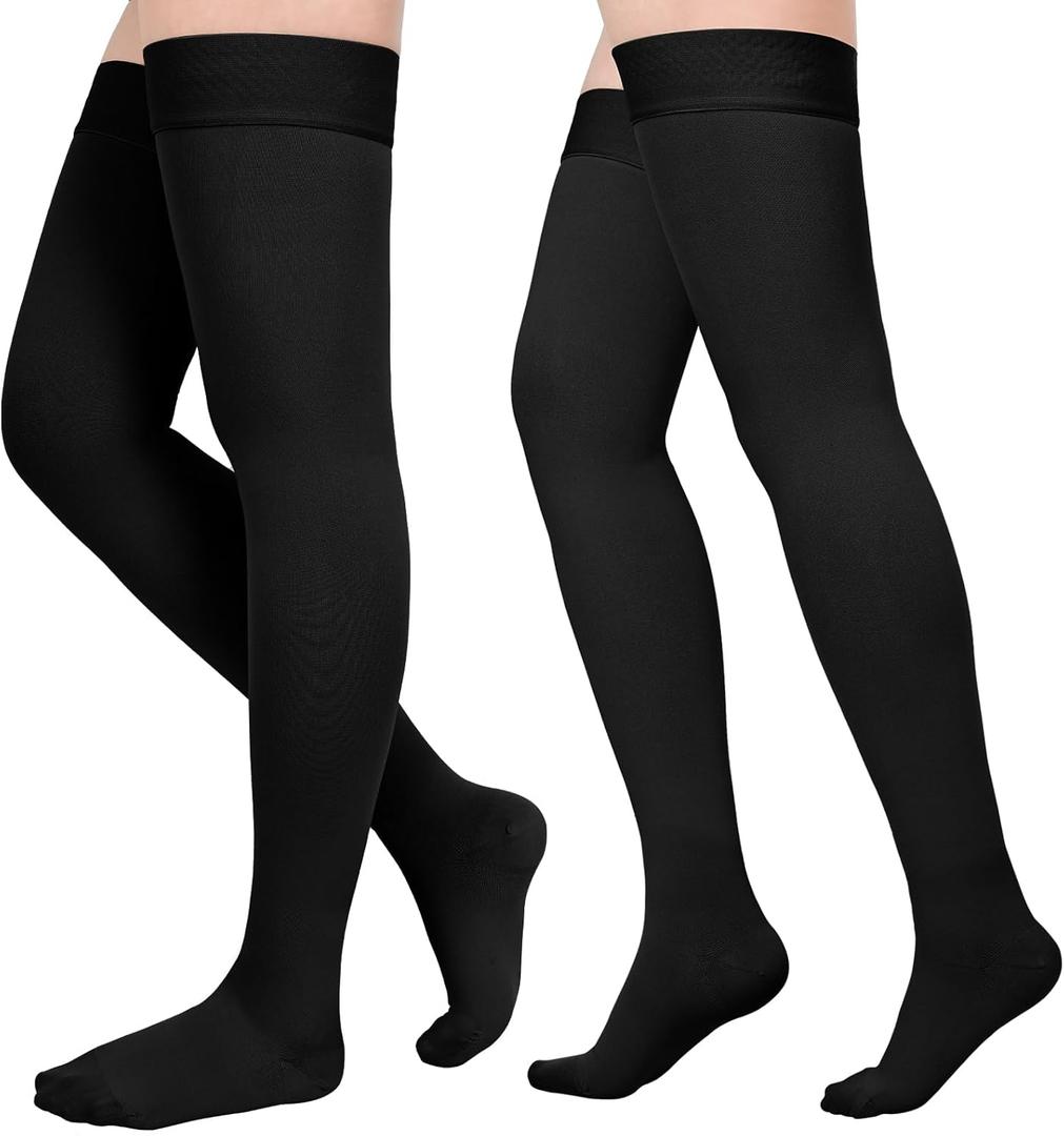 Compression Stockings for Women & Men, 2 Pairs 15-20mmHg Thigh High Compression Socks for Varicose Veins, Swelling, Pregnant (Small, Closed Toe/Black/2 Pair)