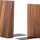 Muso Wood Book Ends, Thickened Wooden Bookends for Heavy Books, Creative Decorative Bookends for Shelves, Non-Skid Book Ends, Handmade Acacia Wood Bookends (Brown)