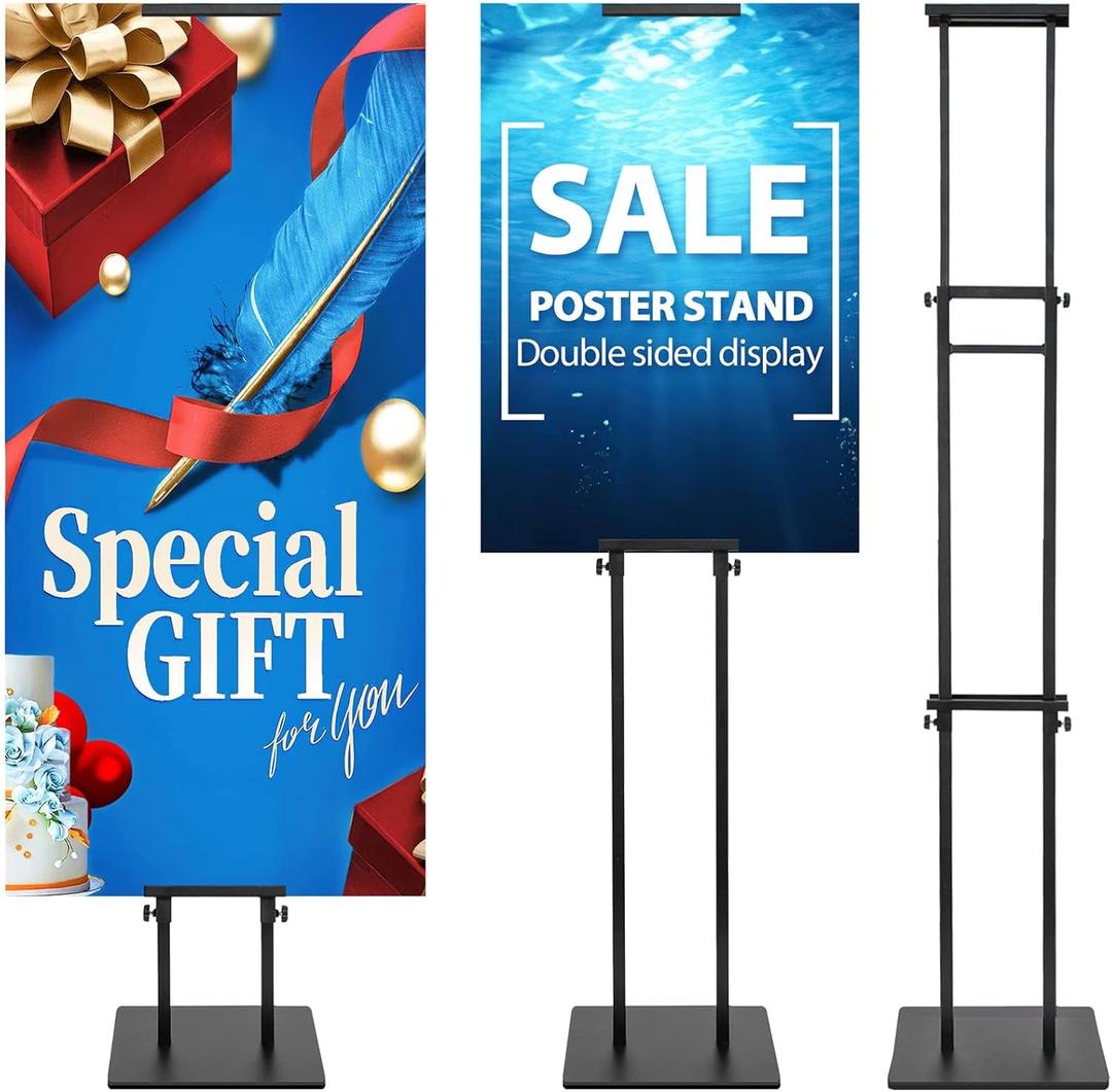 Pedestal Poster Sign Stand for Double Sided Display, Adjustable Poster Board Stand Height Up to 80", Heavy Duty Floor Standing Sign Holder for Board, Foam, Banner Display Stand, Black, Pack of 1