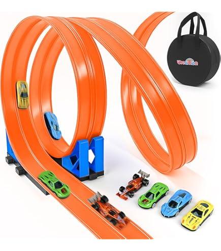15 Ft Flexible Race Car Track for Diecast 1/64th Cars,Classic Long Rolls Up Portable Racetrack Roll Up Race Track