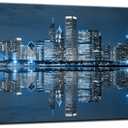 LevvArts Modern City Wall Art Chicago Downtown at Night Picture Print on Canvas Building Artwork for Office Living Room Wall Decoration