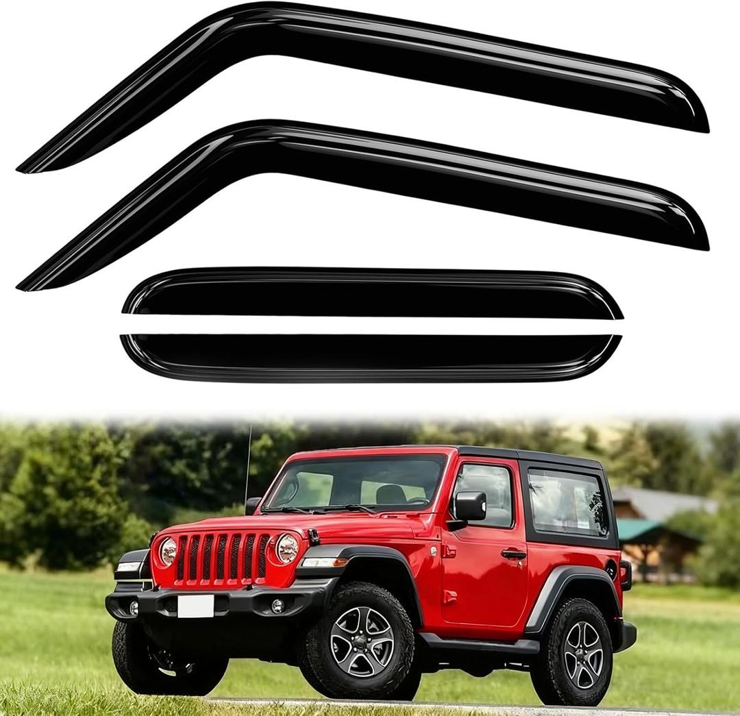 Rain Guards for 2018-2025 Jeep Wrangler JL Side Window Wind Deflector fit 2020-2025 Gladiator Visors Shades Tape On Out Channel 4PC Set Black