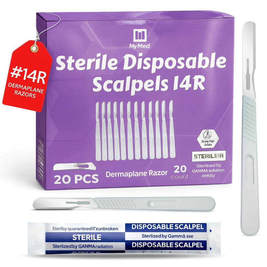 MyMed Disposable 14R Dermaplane Scalpels, Dermaplaning Razors - Pack of 20 Dermaplane Razor for Women Face, Women's Disposable Shaving Razors