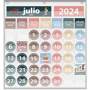 Monthly Calendar Pocket Chart for Classroom, Printed Days of The Week with Cards, Learning for Home or Kindergarten, Teacher Must Have Supplies That Fits Any School Décor (Spanish White)