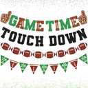 Football Decorations Game Time Touch Down Pre-Strung Football Banner Sports Party Favors Supplies for Indoor Home Birthday Flags (Green)