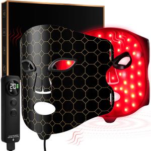 LED Red Light Therapy Face Mask with Vibration Massage  4 Light Modes, 216 LED Beads, Infrared Beauty Treatment for Skin Care Anti-Aging, Wrinkle Reduction, Oil Control & Skin Firming with Timer
