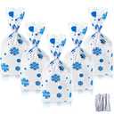 Unique Part Bags 100 Pcs Christmas Favor Bags Snowflake Santa Claus Treat Bags Flat Cellophane Plastic Container for Bakery Cookies Candies Dessert with 100 Pieces Twist Ties(Snowflake,Blue)