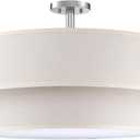 5 Light Semi Flush Mount Close to Ceiling Light Fixture,Linen Fabric Shade Brushed Nickel Finish 22 inch for Bedroom,Living Room,Dining Room Hallway