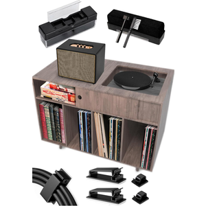 Record Player Stand – Large Wooden Turntable Table with Vinyl Storage, Mid-Century Modern Media Console for Albums, Audio Equipment, Speakers, Books, and Home Entertainment Organization