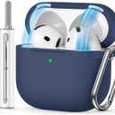 for AirPods 4 Case 2024 Come with Cleaner Kit,Soft Silicone Protective Cover for Apple AirPods 4th Generation Cases with Keychain,Compatible with AirPod 4 Case for Women Men-Magnetic Blue