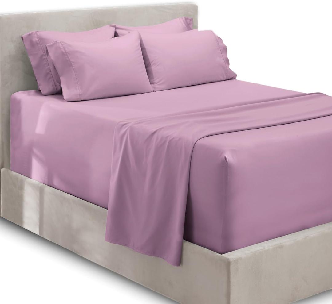 Hearth & Harbor Extra Deep Pocket Queen Sheets Sets - Fits Mattress 18-24 Inches Deep - Extra Deep Pocket Sheets - 6 Piece Queen Size - Lavender Dream