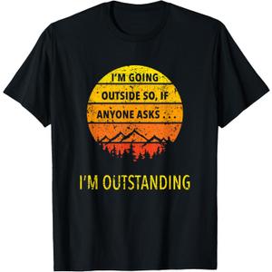 Funny Outdoor Dad Joke Pun I'm Outstanding T-Shirt, S