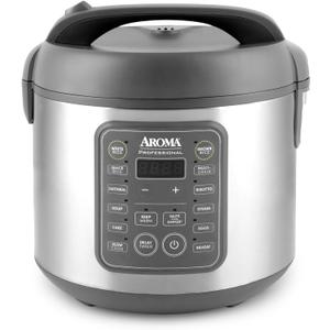 AROMA Professional Digital Rice Cooker, 10-Cup (Uncooked) / 20-Cup (Cooked), Multicooker, Slow Cooker, Steamer, Oatmeal Cooker, Egg Cooker, STS, 5 Qt, Gray, ARC-5200SG