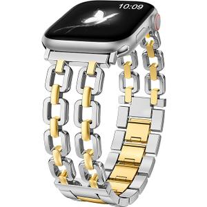 Wearlizer Compatible with Apple Watch Bands 41/40/38/44/45/46/49/42mm Women, Dressy Fancy Metal Chain Pretty Strap Designer Gold Silver Bracelet for iWatch Series 11 10 9 8 7 6 5 4 3 SE/Ultra 3 2 1