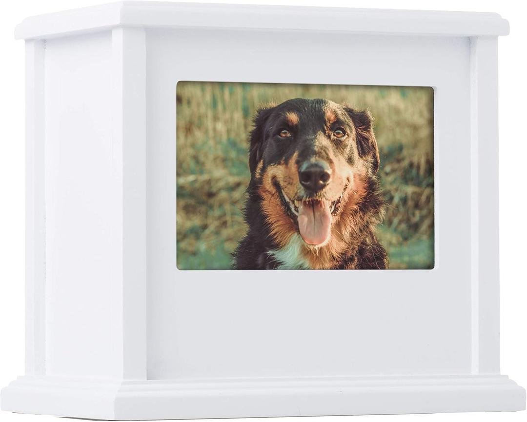 Pearhead Dog or Cat Personalized Memory Box Keepsake, Pet Urn, Wooden Memorial Dog Urns For Ashes, White