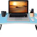 MAVOCRAFT Foldable Lap Desk Wood - Sofa & Bed Table for Laptop - 23 x 15 Folding Lap Desk - Suitable Tablet and Laptop Bed Desk  Include iPad Slot and Cup Holder (Blue)