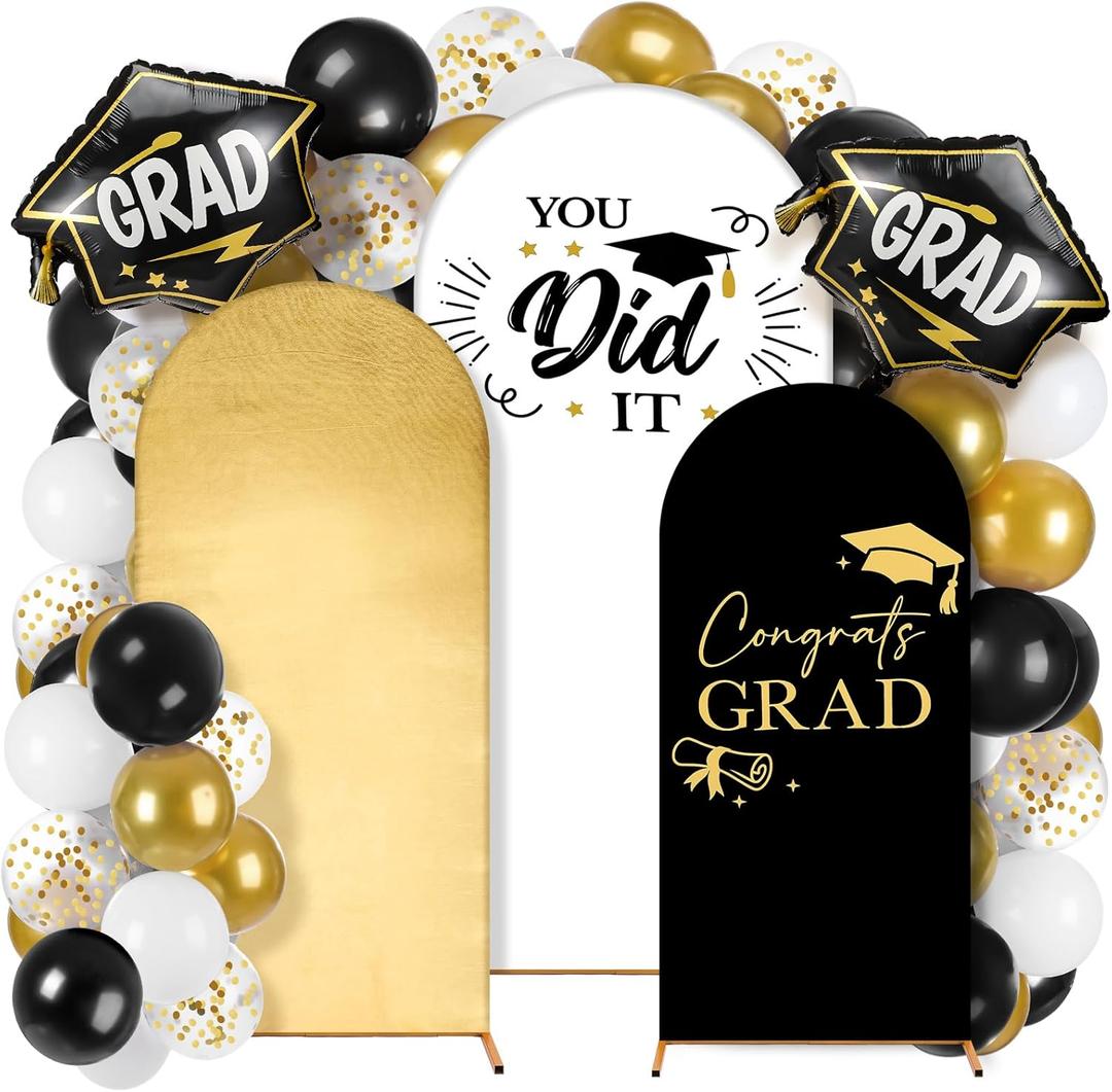 Foilswirl 2026 Graduation Decorations Class of 2026 Arch Backdrop Cover (4/5/6ft) Balloon Arch Cover Spandex Backdrop Blue White Golden Balloons for Graduation Season Class Party Decor