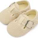 L-RUN Toddler Slippers Wide Cozy Boys Girls House Slippers Non-slip Kids Soft Plush Indoor House Shoes for Winter Warm (Beige)