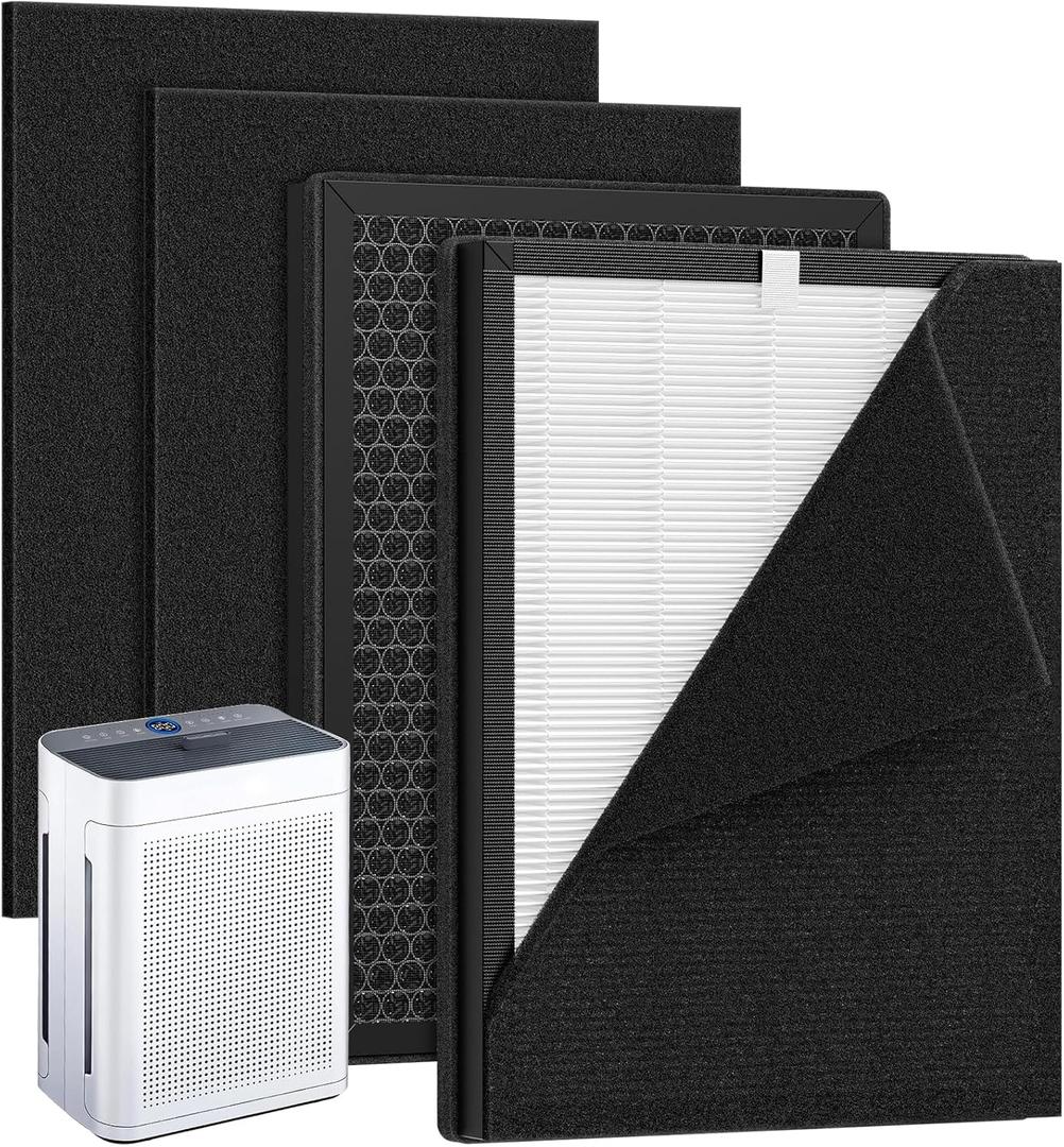 2 Pack K2 Replacement Filter Compatible with LUNINO K2 &TER Air MK-AP01 & DBFIT AP300 Air Purifiers, 3-Stage Double-sided HEPA Filters & 2 Washable Carbon Pre-filters