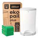 Diaper Dekor EKO Plus Diaper Pail Gift Set, White | ONLY Eco-Friendly Diaper Pail Made with 70% Recycled Materials | Comes with up to a Year's Supply Worth of Diaper Dekor Refills!