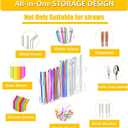 2 x Upgraded 9.5Large Acrylic Straw Holder With Drainage Holes for Cabinet Door - Reusable Tumbler Straw Organizer Storage Rack for Counter Cupboard Door Mounted,Space Saving Kitchen Accessories