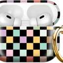 Compatible with AirPods Pro 3rd Generation 2025 Case Cover with Gold Keychain - Cute Protective Hard AirPod Pro 3 Cases for Women - Colorful Checkered