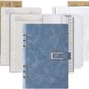 DY.2ten Refillable Notebook Set with PU Binder Cover - 6 Hole & Loose Leaf - 87 Sheets (174 Pages) of Lined Paper + A5 Zipper Binder Pockets + 3-fold Pouch + Index Note Tabs (Blue)