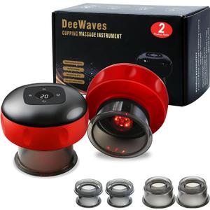 Smart Cupping Massage Therapy Set 2 Pcs, Electric Therapy Massager Kit, Therapy Device, Gua Sha Massage Tool for Pain Relief, Neck Shoulder Back Muscle Soreness (Red)