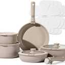CAROTE 15pcs Pots and Pans Set, Nonstick Cookware Set Detachable Handle, Induction Kitchen Cookware Sets Non Stick with Removable Handle, RV Cookware Set, Oven Safe, Taupe