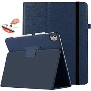 Case for iPad Pro 11 inch 2024 M4(5th Generation) with Pencil Holder & Right Magnetic Attachment Pencil Charging,PU Leather Bifold Stand Tablet Cover with Auto Sleep/Wake,Dark Blue