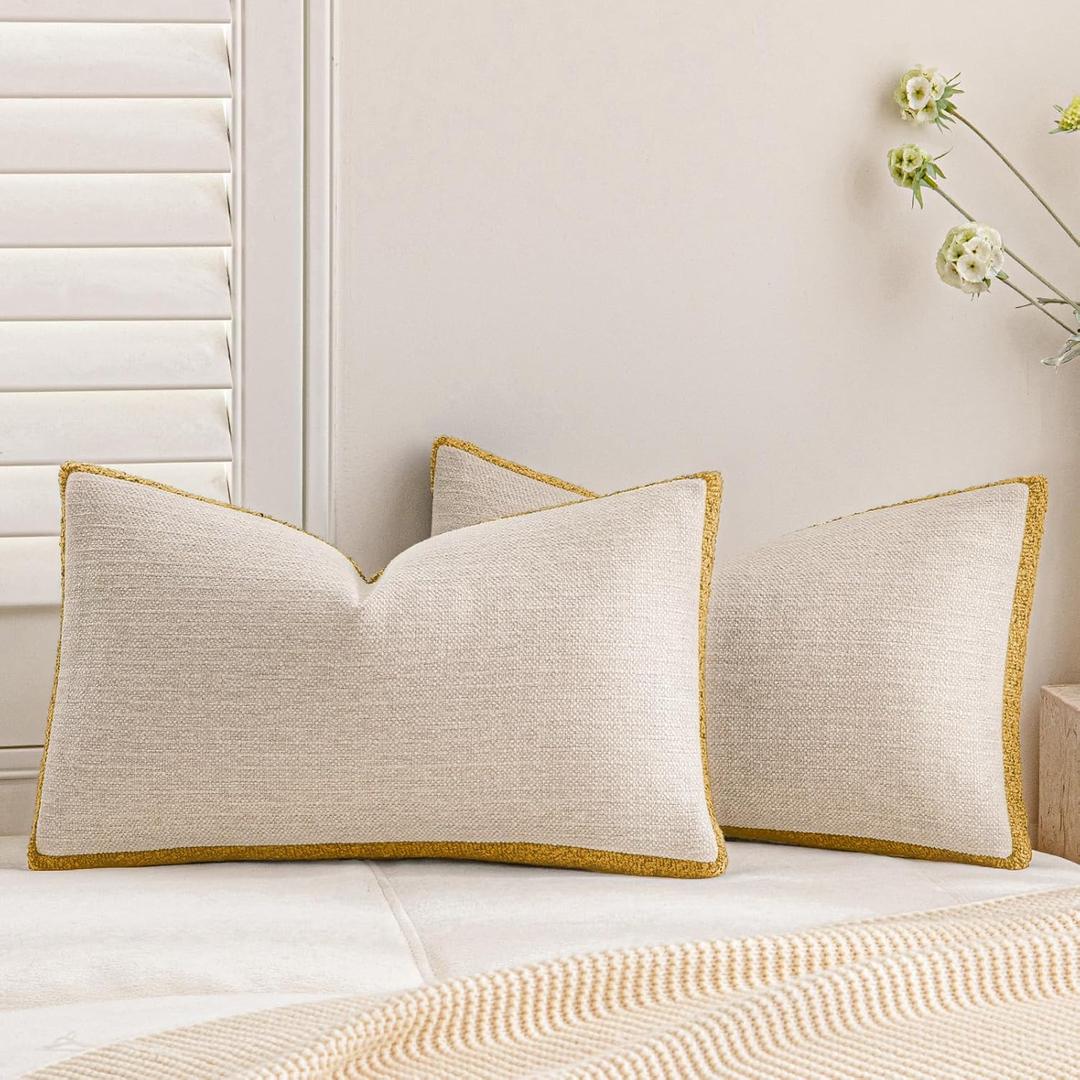 a moment Loop Yarn Linen-Like Pillow Cover Natural Soft Decorative Throw Pillow Case Farmhouse 12x20 Inch, Bohemian Textured Cushion Cover for Sofa Bed, Wrinkle-Resistant Home Decor Mustard Yellow