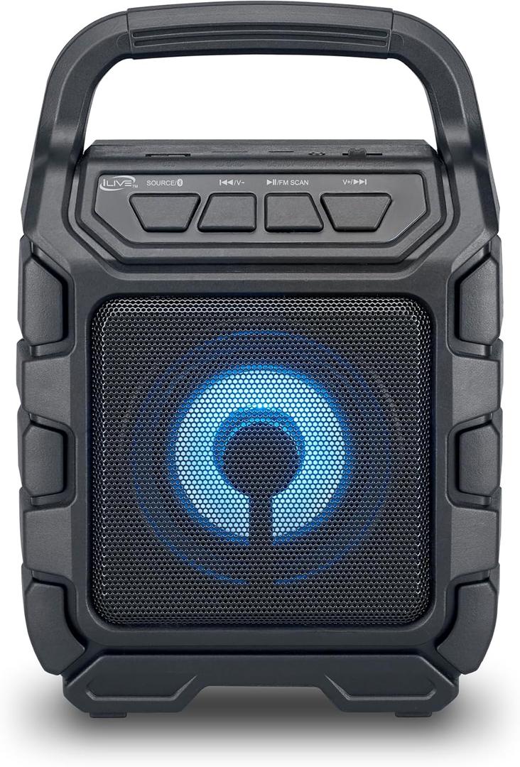 iLive Electronics ISB199B Wireless Tailgate Party Speaker, with LED Light Effects and Built-in Rechargeable Battery, Black