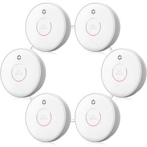 Smoke Detector Interconnected, Wireless Smoke Alarm with 5 Years Replaceable Battery, 10-Year Lifetime Fire Alarm with Silence Function and Low Battery Warning for Bedroom and Home, 6 Packs