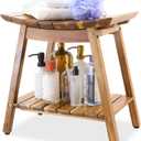 Acacia Shower Stool Bench for Inside Shower to sit on, 18 Inches Shower Chair with Shelf for Shaving Legs, Spa, Bath Seat, Waterproof Inside Shower Bench for Adults Seniors Elderly (18 in with Shelf)