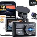 4K Dash Cam Front and Rear Car Cameras, 4K+1080P Dual Dash Camera for Cars with 64GB Card,5G WiFi WDR Night Vision,170Wide Angle, 3 IPS Screen, G-Sensor, 24H/7 Parking Mode,Up to 256GB Supports