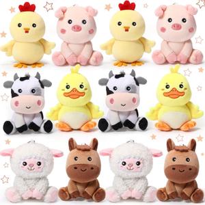 12 Pcs Mini Farm Stuffed Animals Bulk 4 Inch Farm Plush Toys Animals Plush Cow Horse Duck Chick Pig Sheep for Wedding Birthday Baby Shower Classroom Student Awards Graduation Party Favors