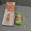 Stainless Steel Insulated Baby Bottle 10oz Medium-Flow Nipple & Straw Lid with Removable Handles, Thermal Water Bottle for Toddler BPA and Phthalates-Free (Monkey)