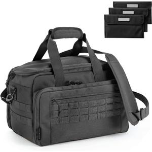 VEAGIA Pistol range bag Pistol case Magazine Lockable double-layer explosion proof zipper Pistol Soft Carrying Bags (Black 3.0)