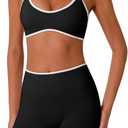 ABOCIW Workout Sets for Women Color Block Sports Bra Hidden Scrunch High Waist Biker Shorts 2 Piece Gym Yoga Outfits (Small, Black)