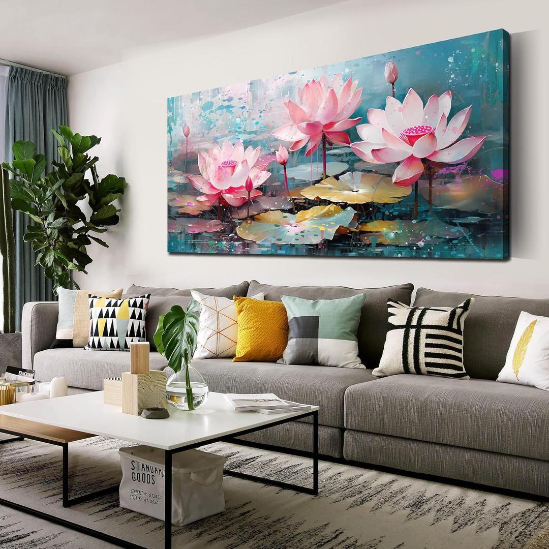 THRLVEART Pink Wall-Art - Botanical Wall Art for Living Room Large Size - Wall Decor for Office Women Ready to Hang Size 29" x 59" (59L" x 29W", Pink 1)