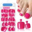 144pc Hot Pink Press on Toenails for Women, Hot Pink Toe Nail Press ons Short Square Toe Press on Nails Fake Toe Nails Tips False Toenail Press ons with Nail Glue and Adhesive Tabs