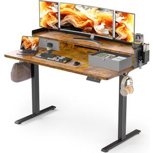 48x24 Inches Electric Standing Desk with 2 Drawers, Height Adjustable Stand up Desk for Home Office, Ergonomic Sit to Stand Table with Storage Shelf, DIY Board, Hooks, Rustic Brown