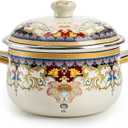 ZENFUN Kitchen Enamel Stockpot with Lid, 3.5 Quart Retro Flower Stew Bean Cooking Pot, Vintage Thicken Soup Pot with Handles, Nonstick, Safe for Induction Cookers, Gas Stove